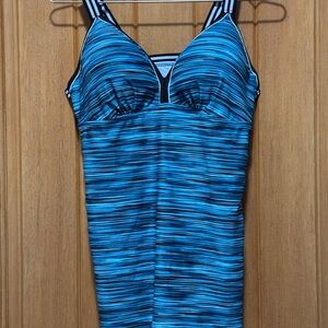 Lane Bryant Blue Striped Swimsuit Top D cup 16 size